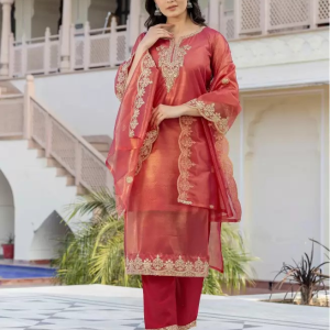 Women Net Kurta Pant Dupatta Set